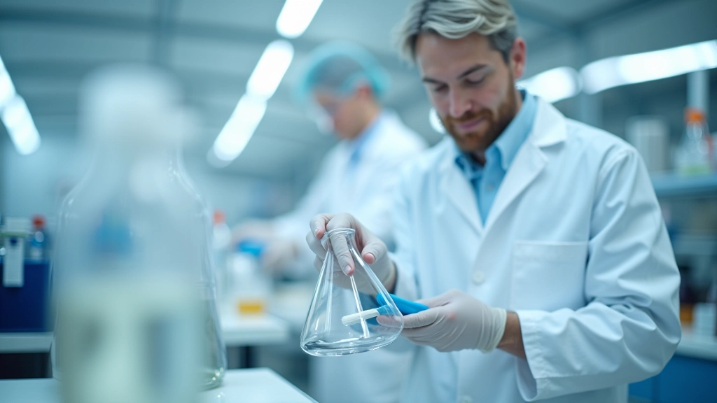 Laboratory professional cleaning glass beakers with soft brush and warm water, demonstrating proper gentle cleaning technique without abrasive materials